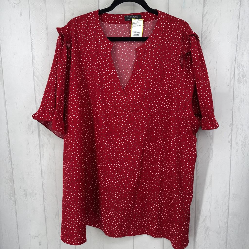 26 polka dot split neck s/s top
