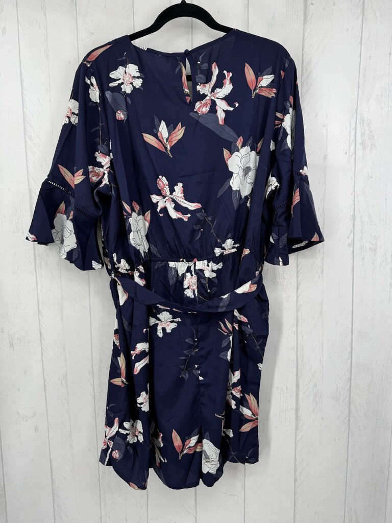 24 flo print belted crossover s/s romper