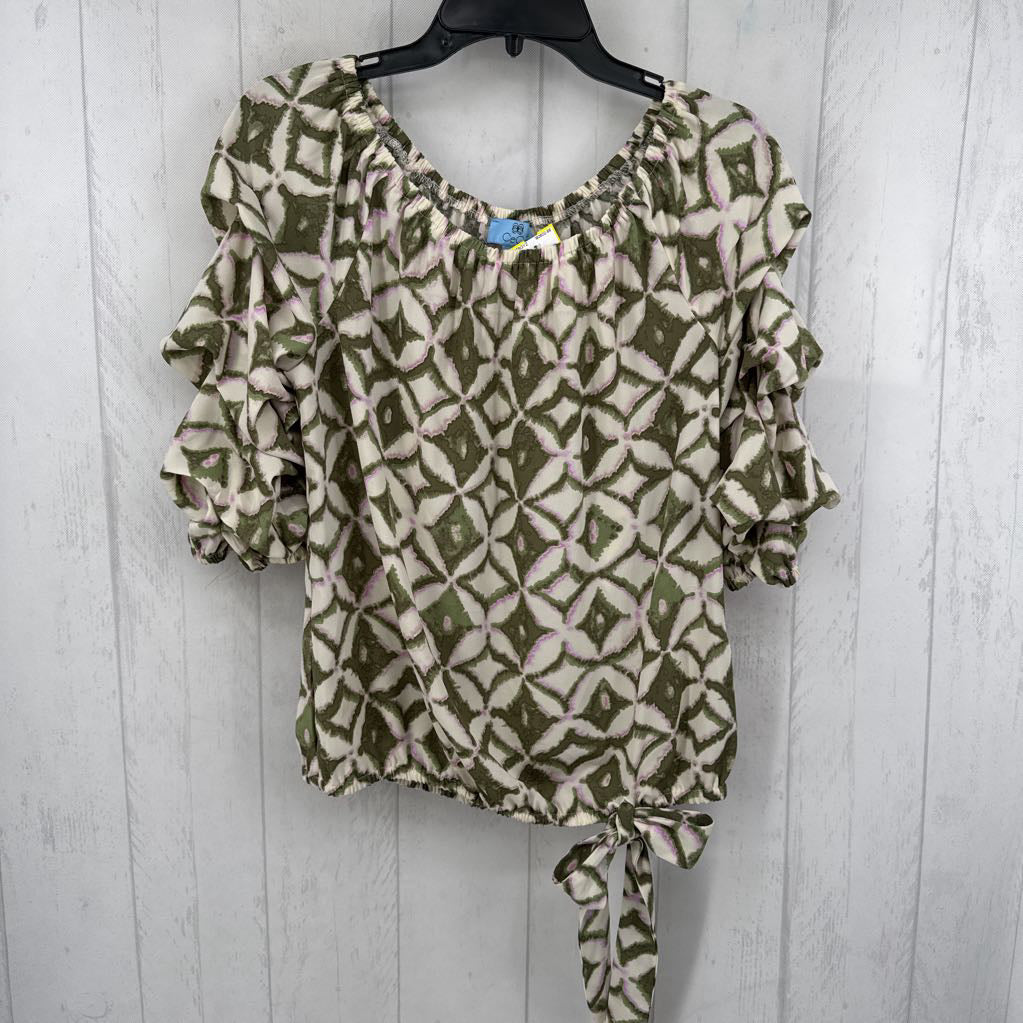 M diamond print ruched slv top