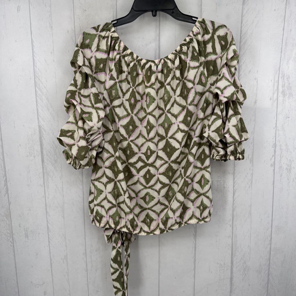 M diamond print ruched slv top