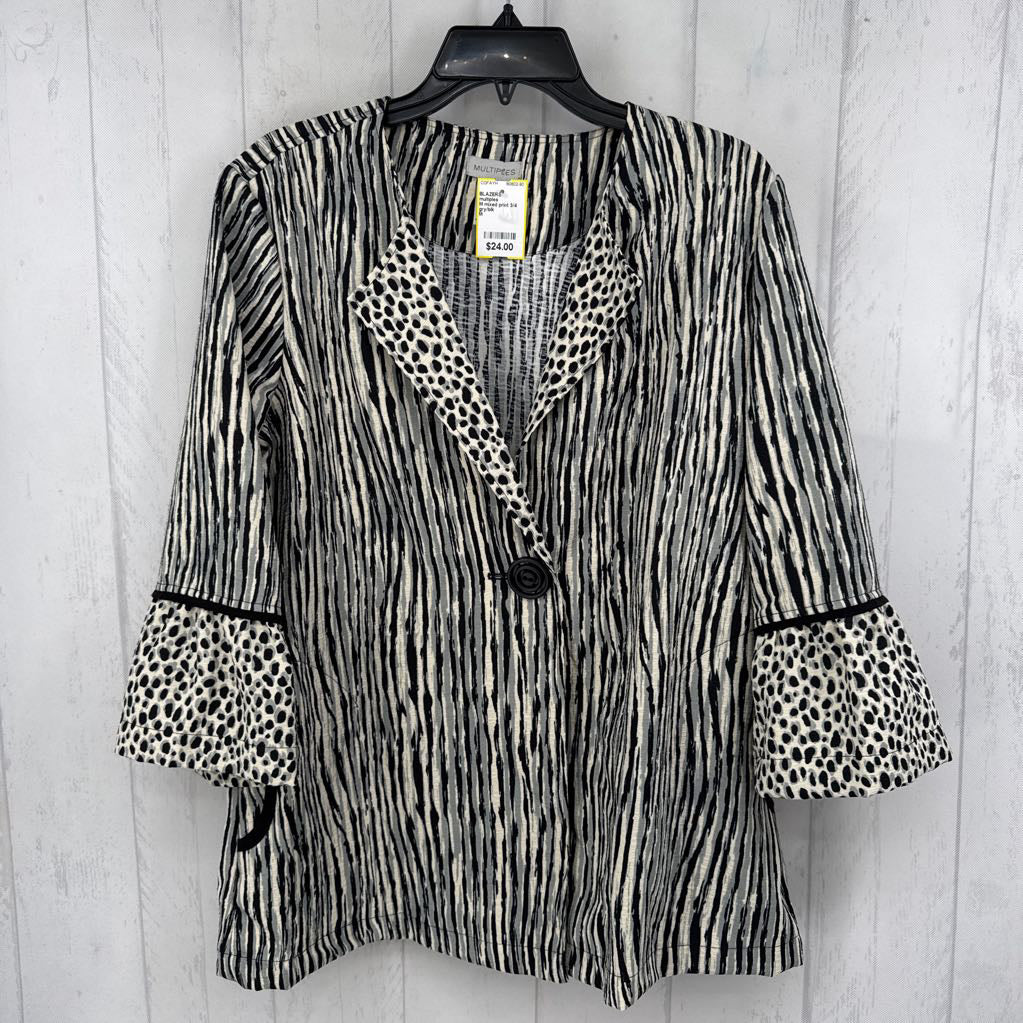 M mixed print 3/4 slv blazer