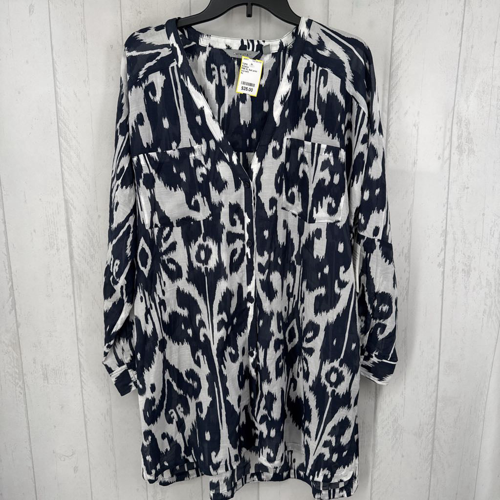 R98 XL ikat print button down l/s top