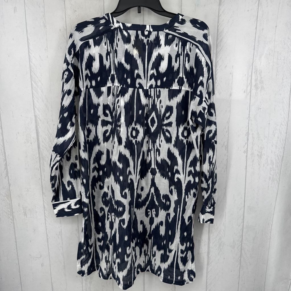 R98 XL ikat print button down l/s top