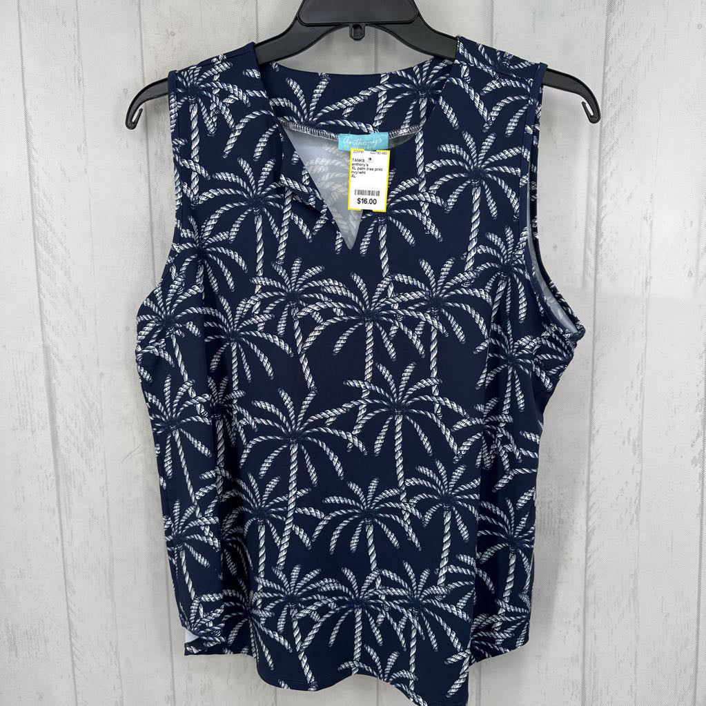 XL palm tree print split neck tank
