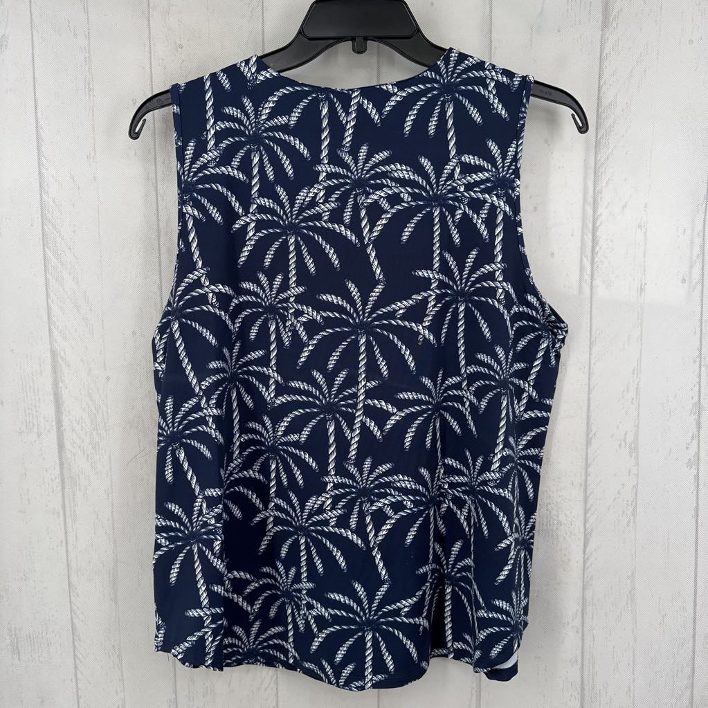 XL palm tree print split neck tank