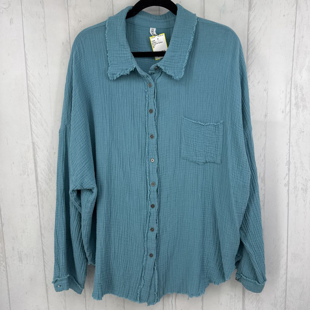 2X gauze button down l/s top