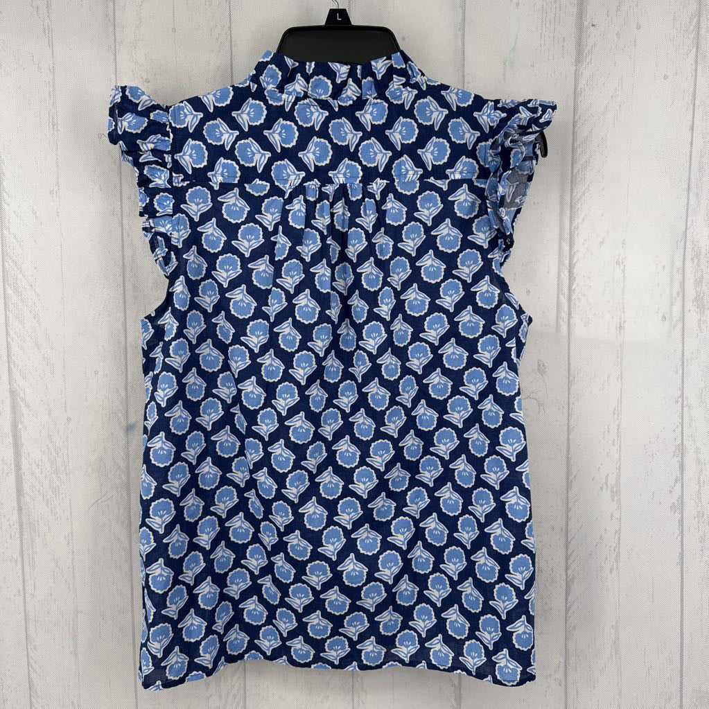 S flo print button down flutter slv top