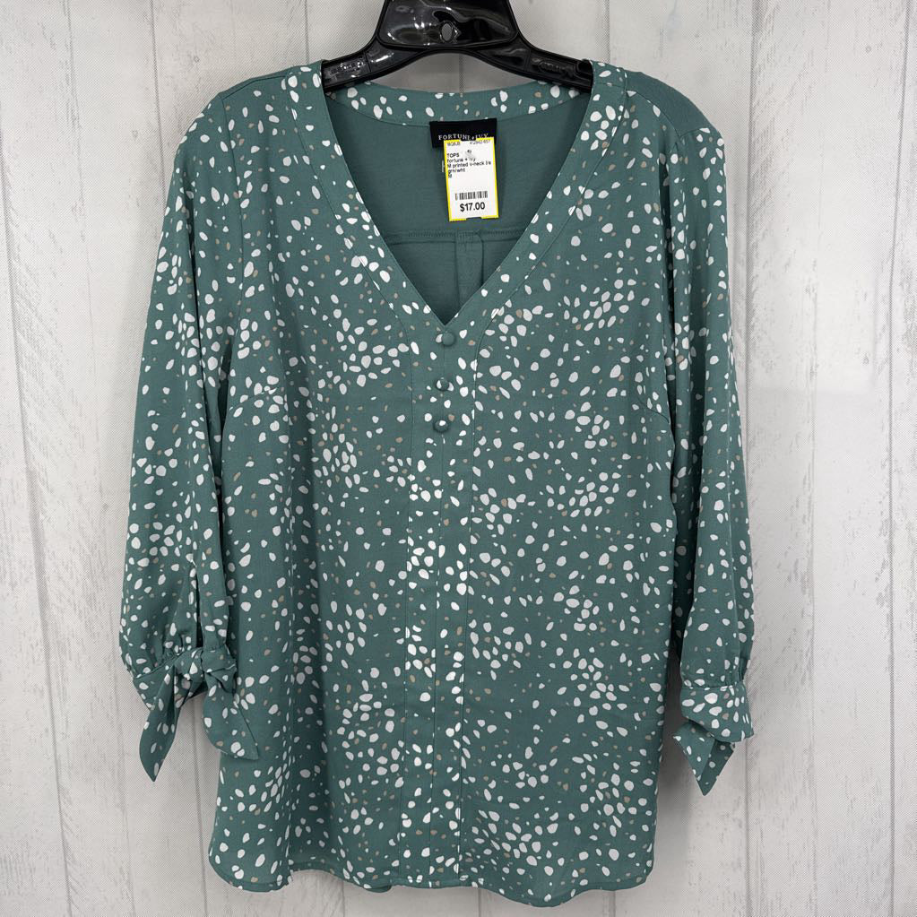 M printed v-neck l/s top
