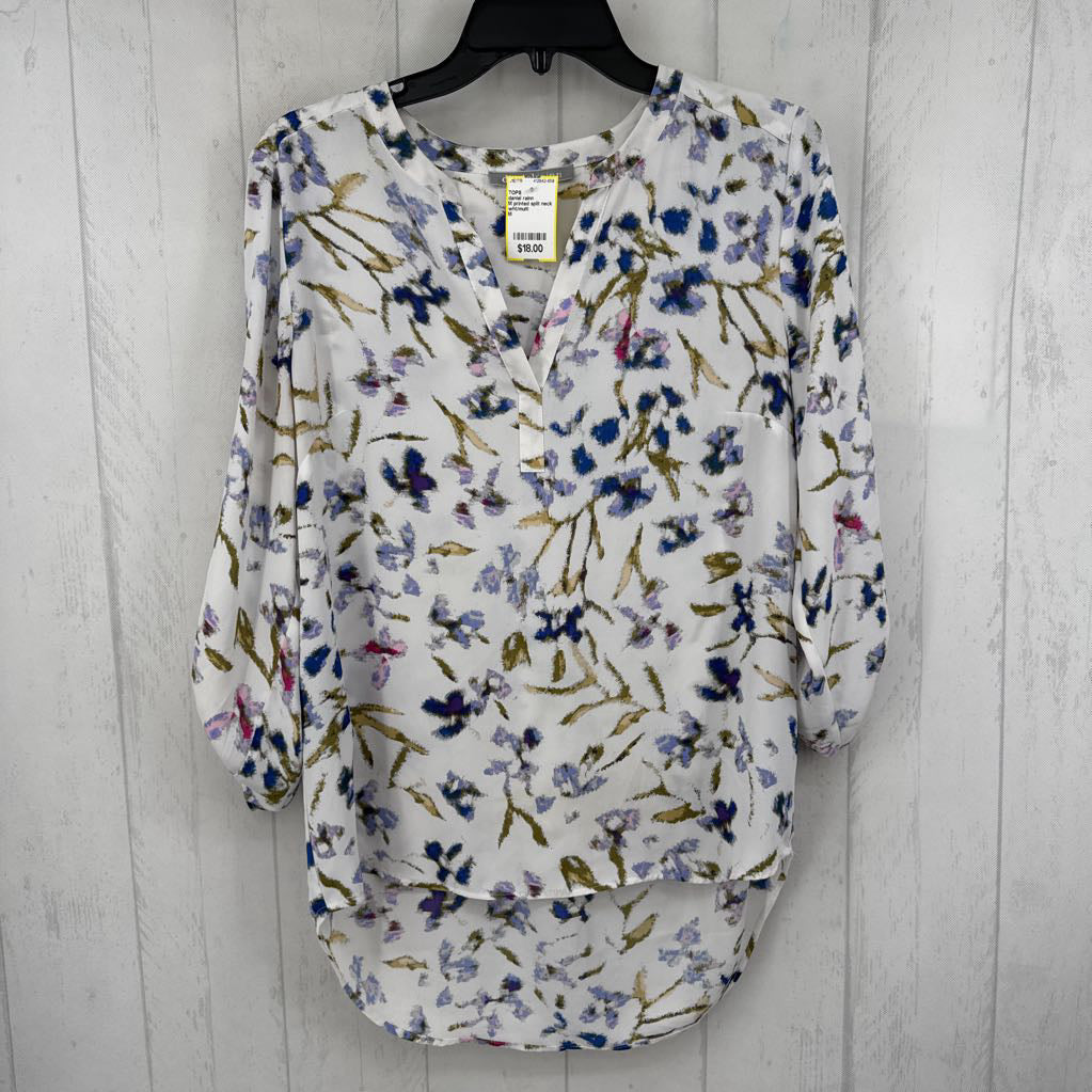 M printed split neck 3/4 slv top