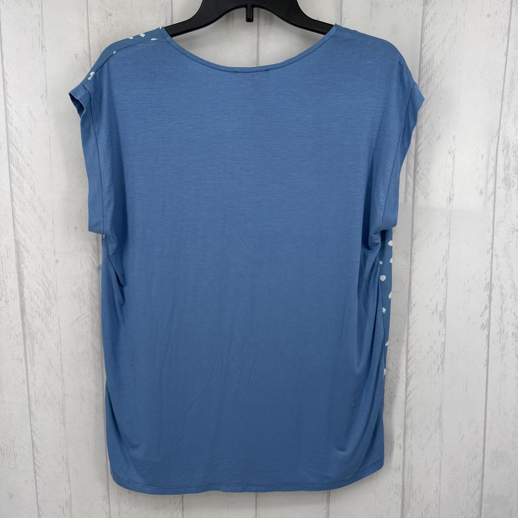 M animal print split neck cap slv top