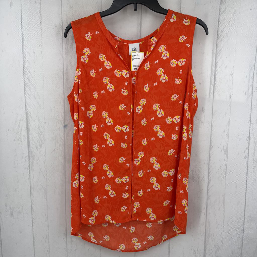 M flo print split neck hi-lo tank
