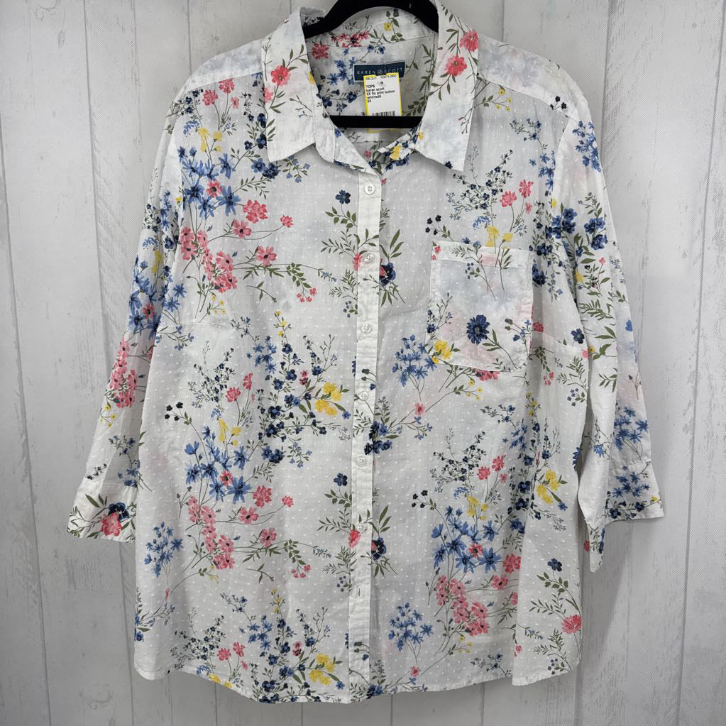 3X flo print button down 3/4 slv top