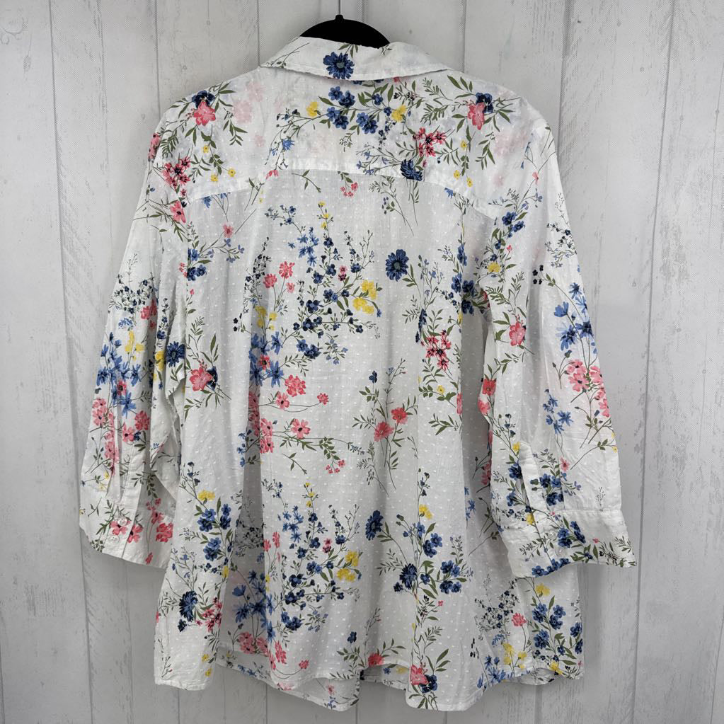 3X flo print button down 3/4 slv top
