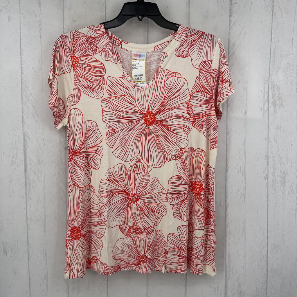 L flo print v-neck s/s tee