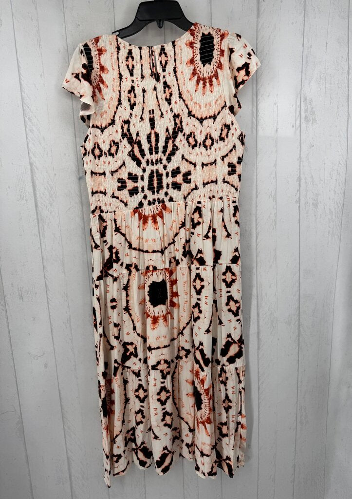 L tie-dye smocked tiered flutter slv dress