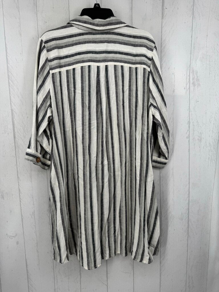 XL striped button down 3/4 slv cover-up