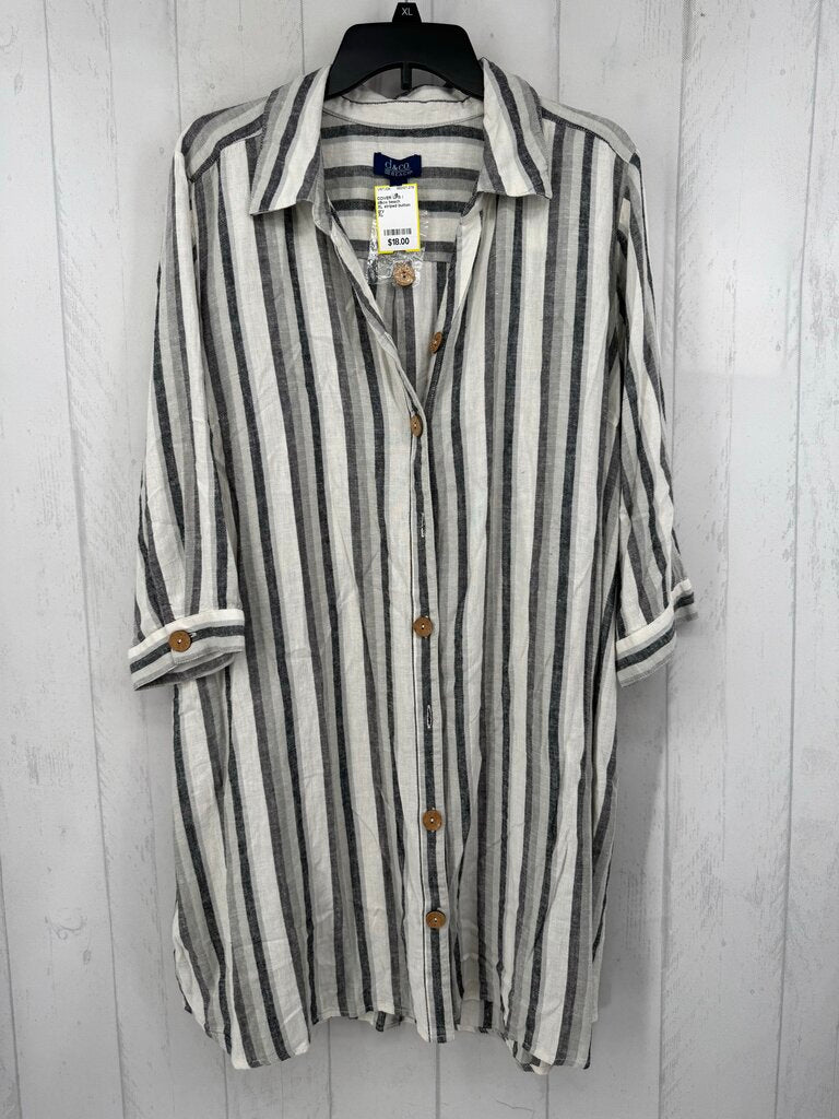 XL striped button down 3/4 slv cover-up