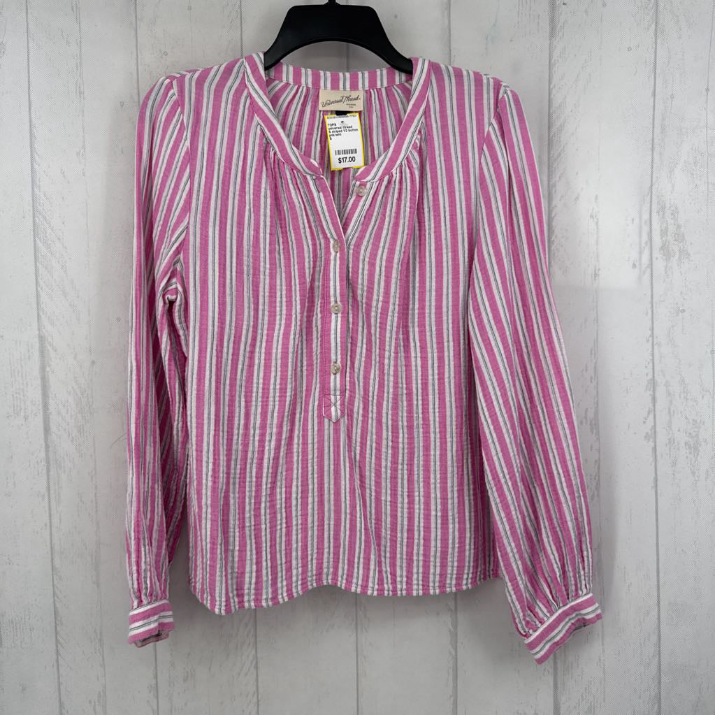 S striped 1/2 button down l/s top
