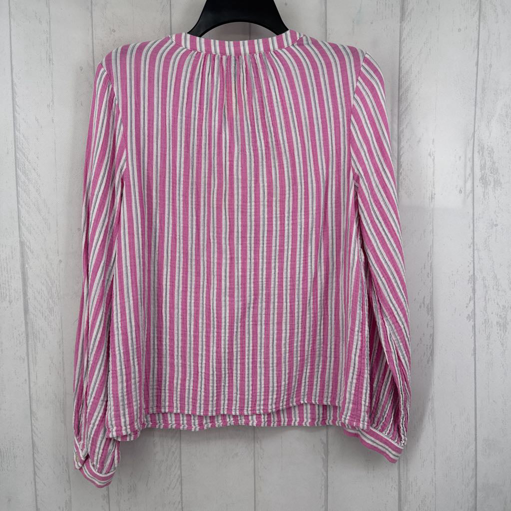 S striped 1/2 button down l/s top