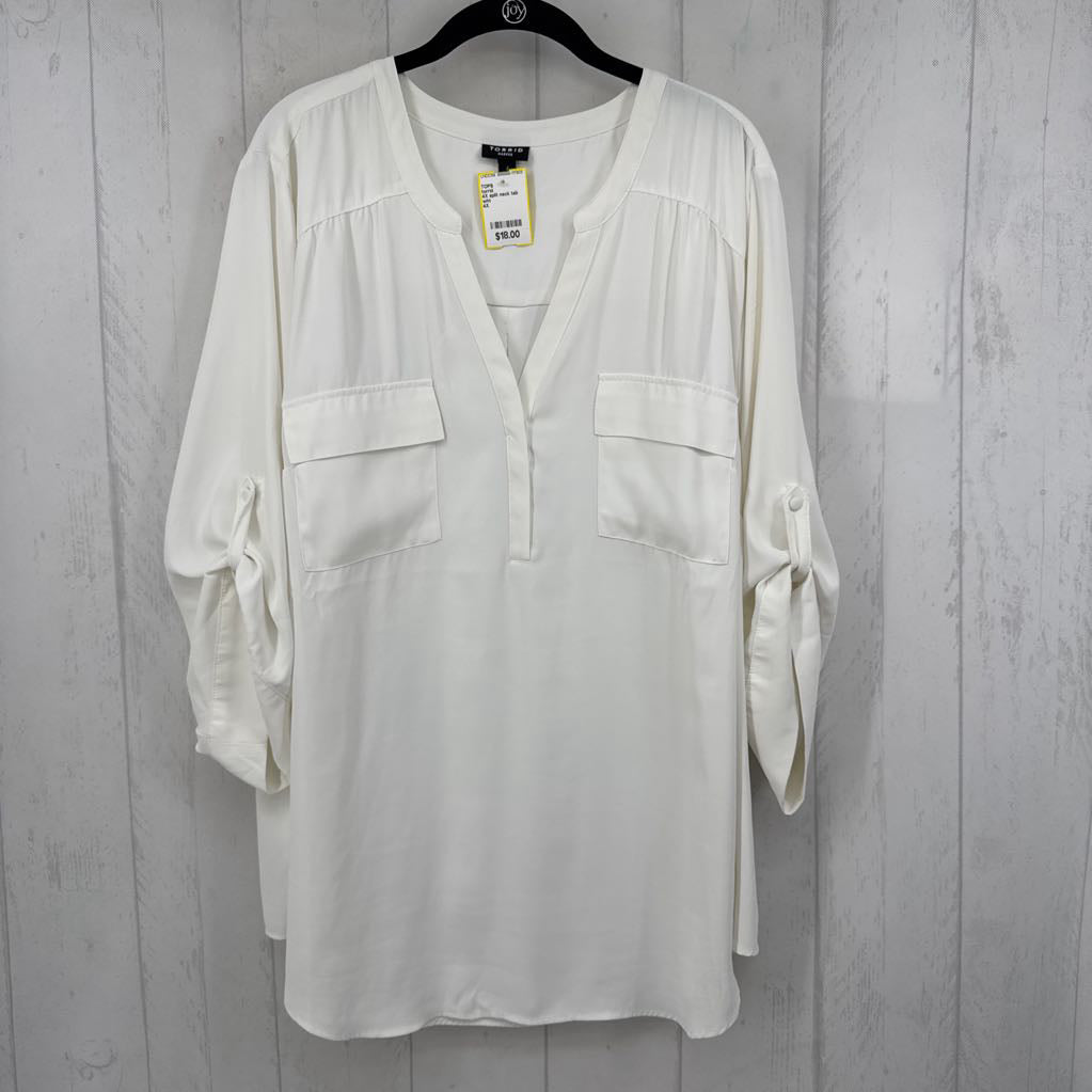 4X split neck tab slv top