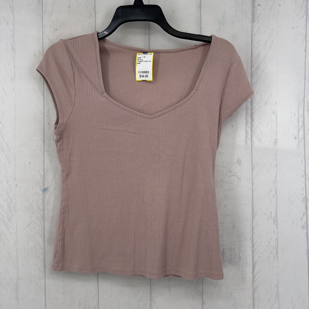 L ribbed v-neck s/s tee