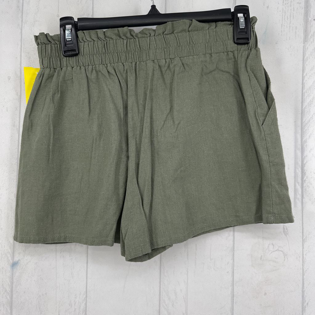 R32 S bow front linen blend shorts