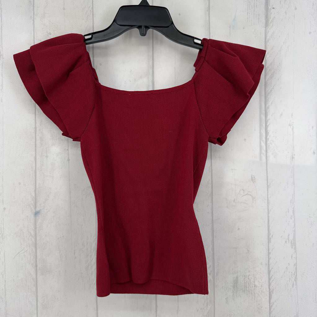 S ribbed ruffled slv top