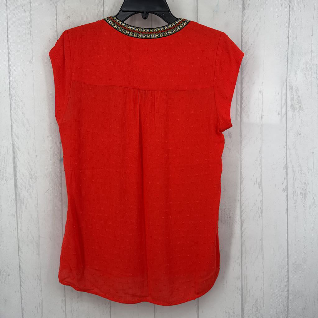 S embroidered trim tassel tie cap slv top