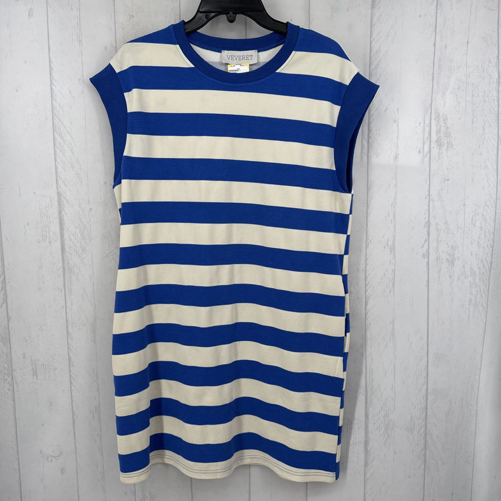 M ribbed striped cap slv dress