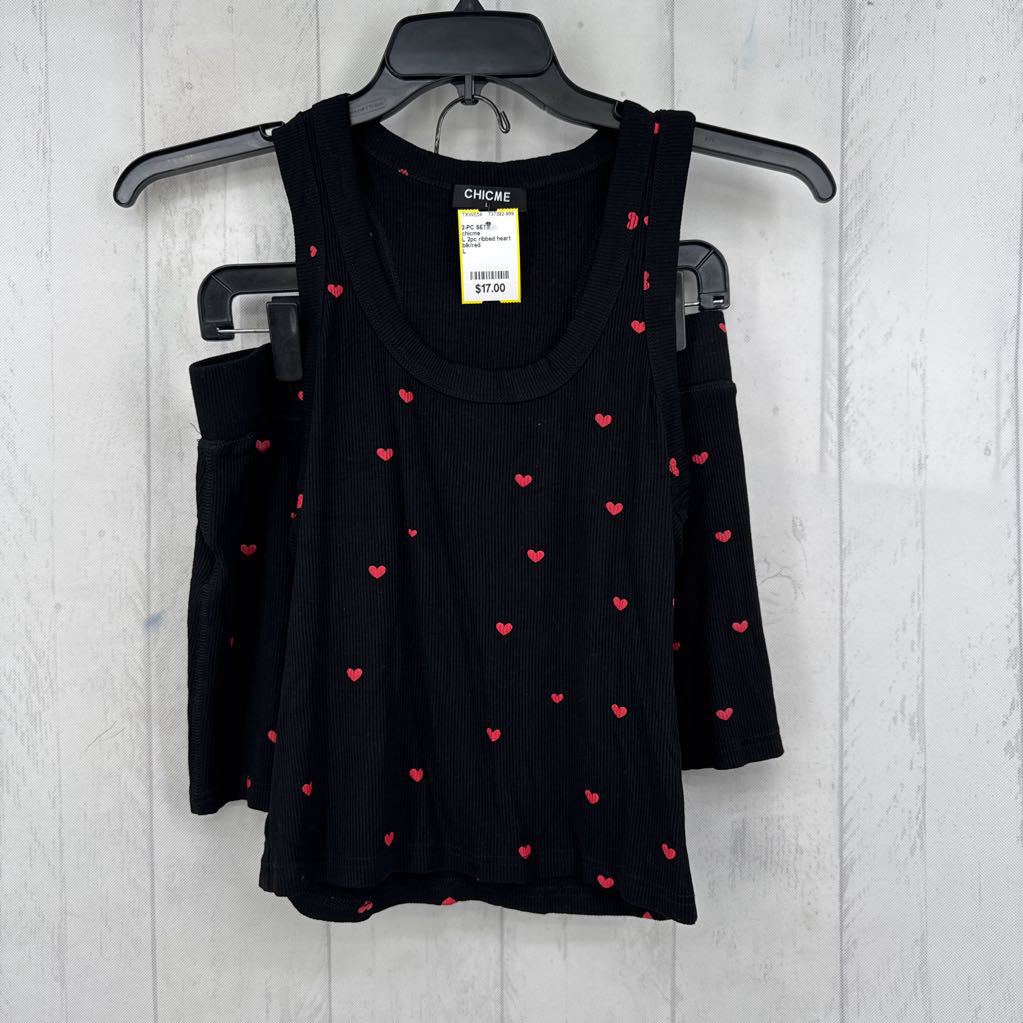 L 2pc ribbed heart print tank & shorts set
