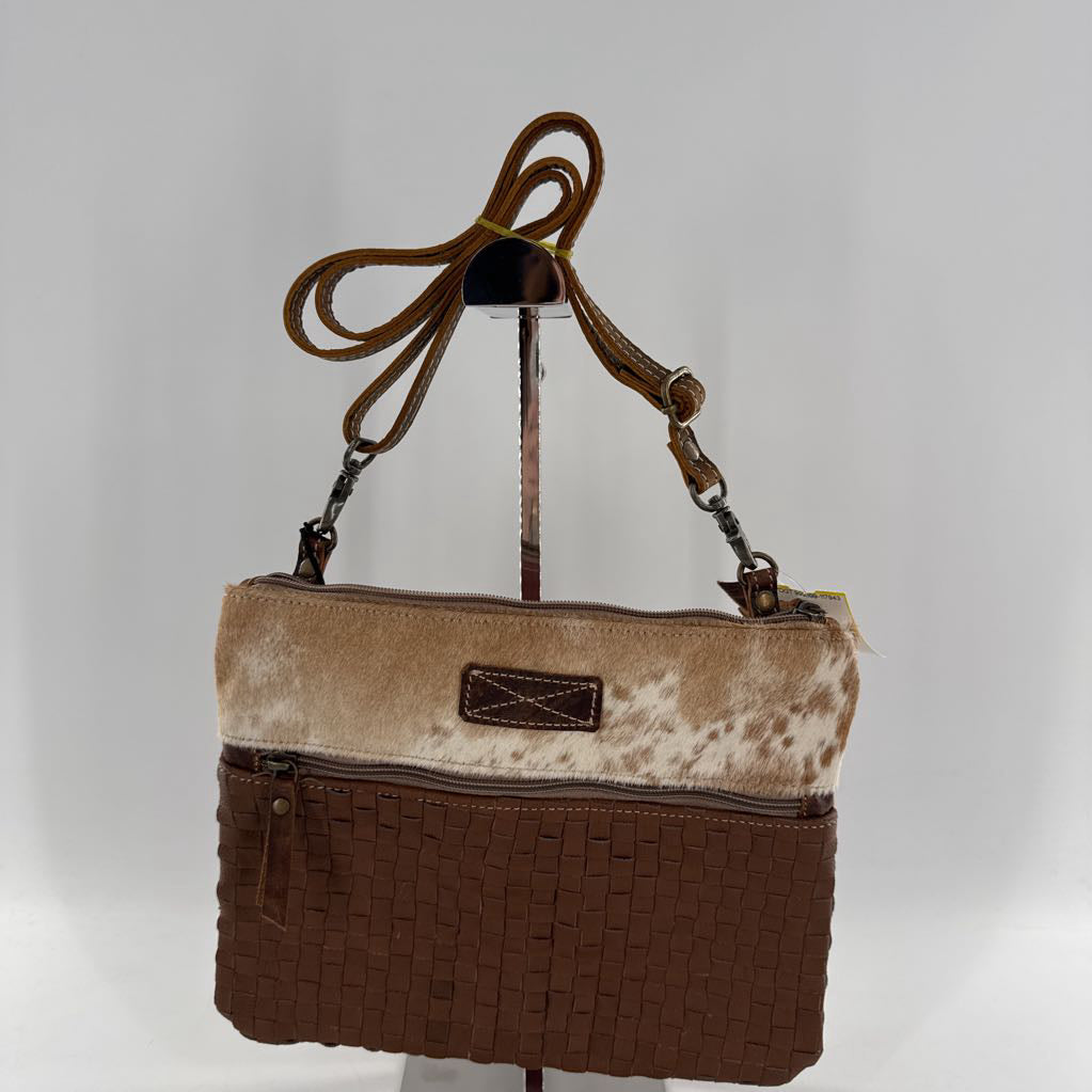woven front top zip crossbody