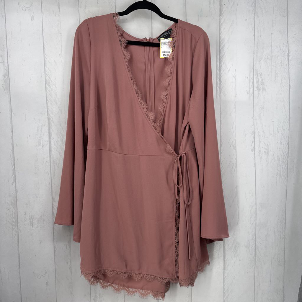 2X lace trim crossover l/s romper