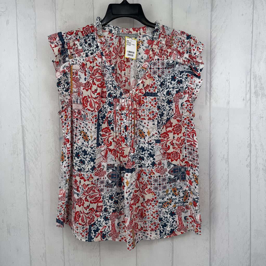 L flo print v-neck flutter slv top