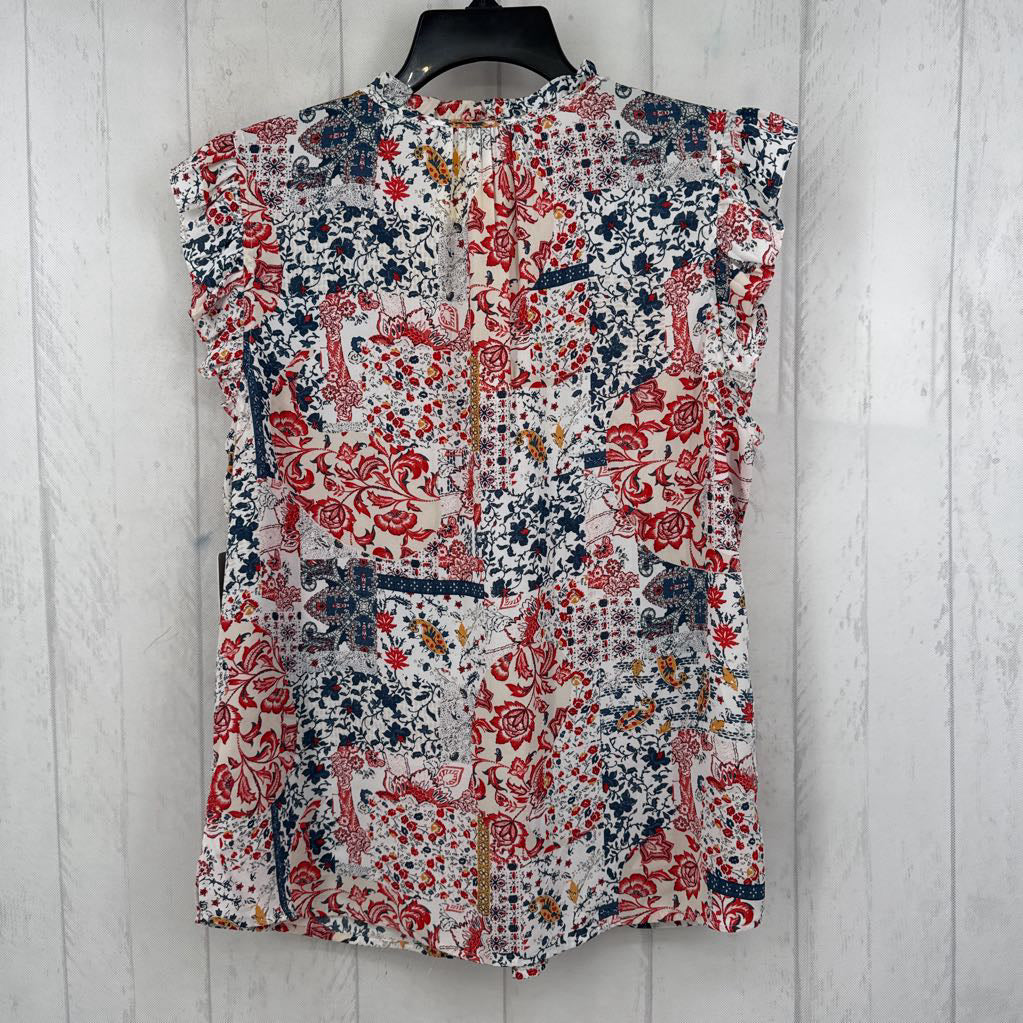 L flo print v-neck flutter slv top
