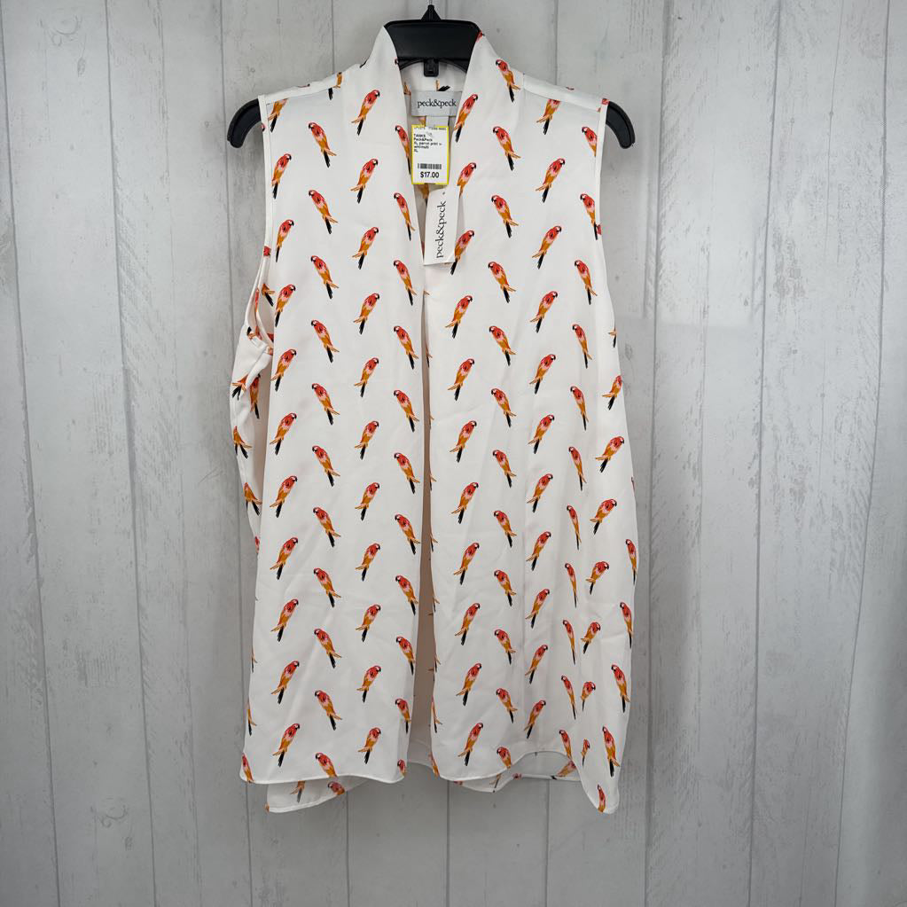 XL parrot print v-neck slvls top