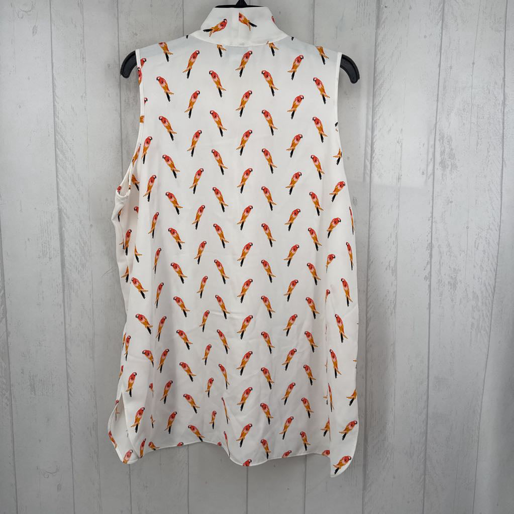 XL parrot print v-neck slvls top
