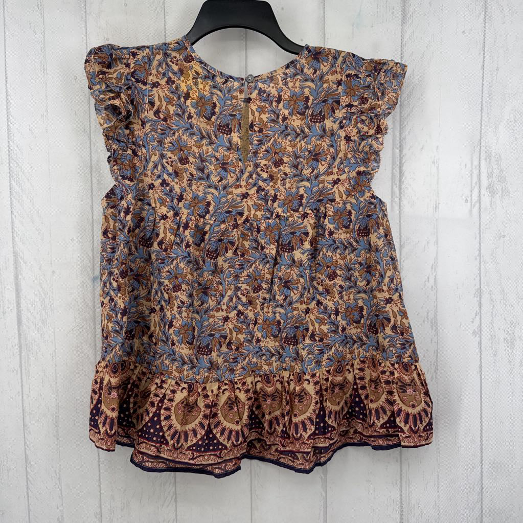R168 4 flo print lace accent flutter slv top
