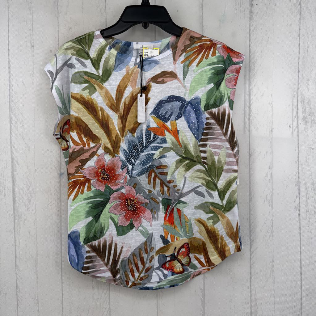 R38 Sp embelished flo print s/s top