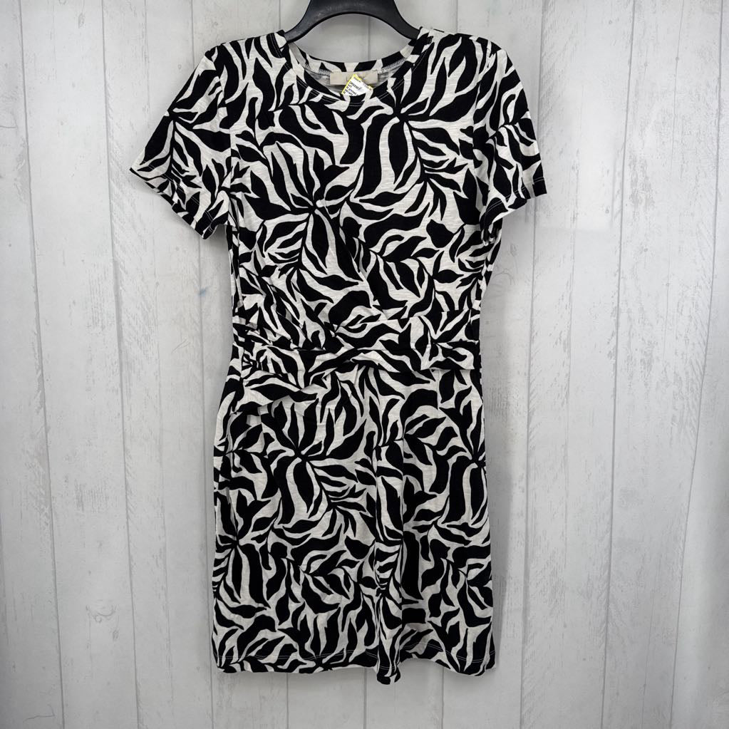 M printed gathered s/s dress