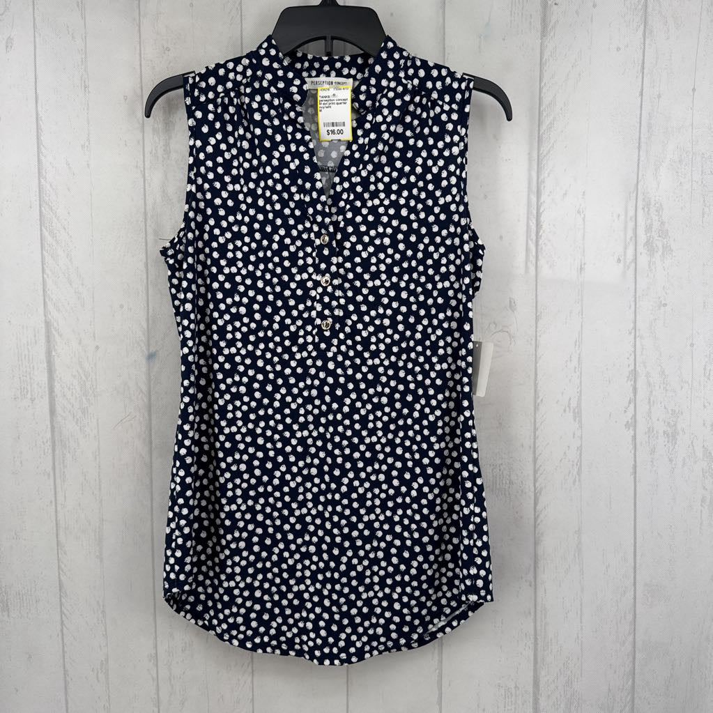 M dot print quarter button down tank