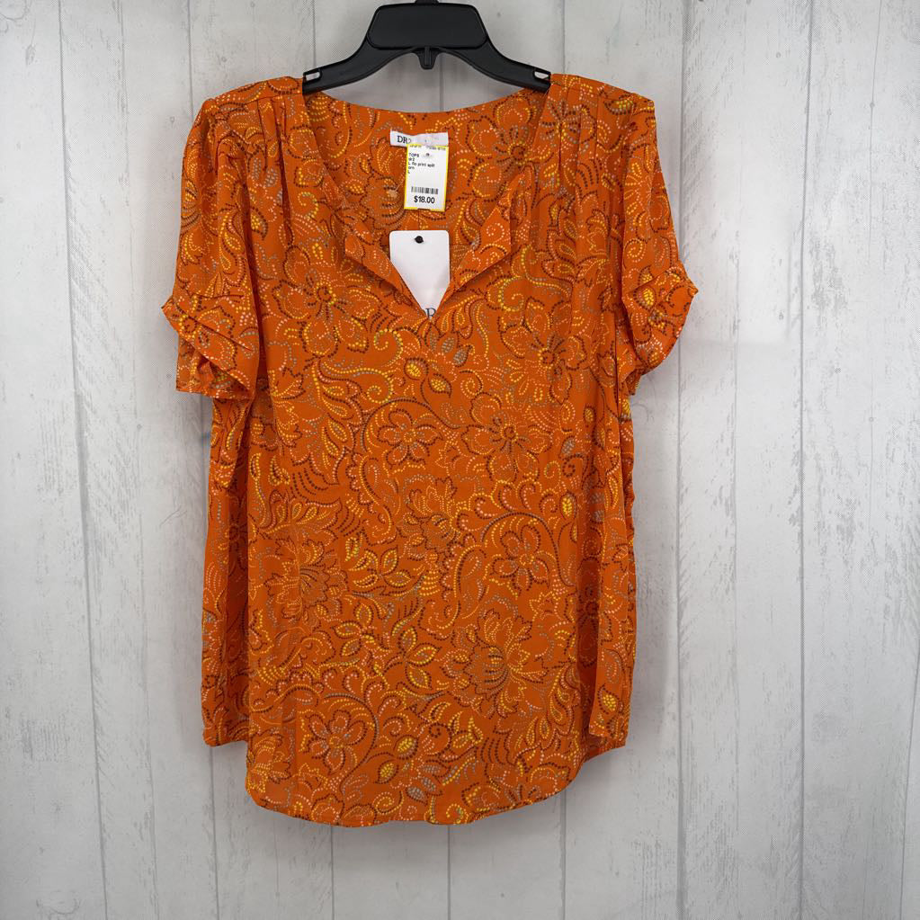 L flo print split neck s/s top