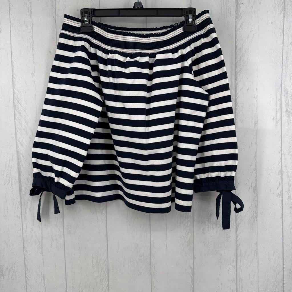 R79 M striped off the shoulder elbow slv top