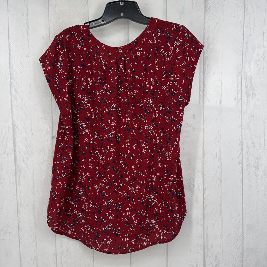 L printed split neck cap slv top