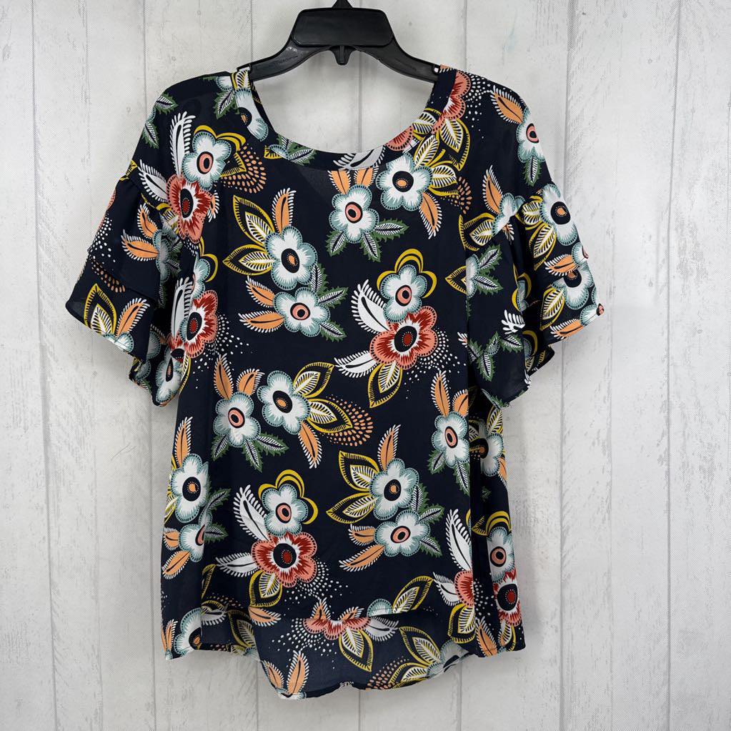 S flo print bow front flutter slv top