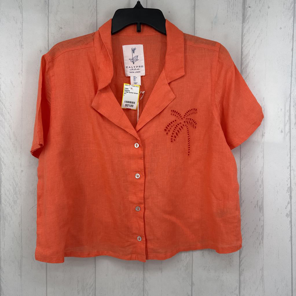 L linen button down s/s top