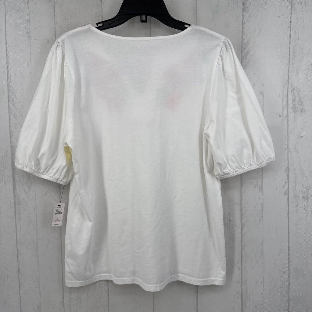 R60 L embroidered split neck s/s top