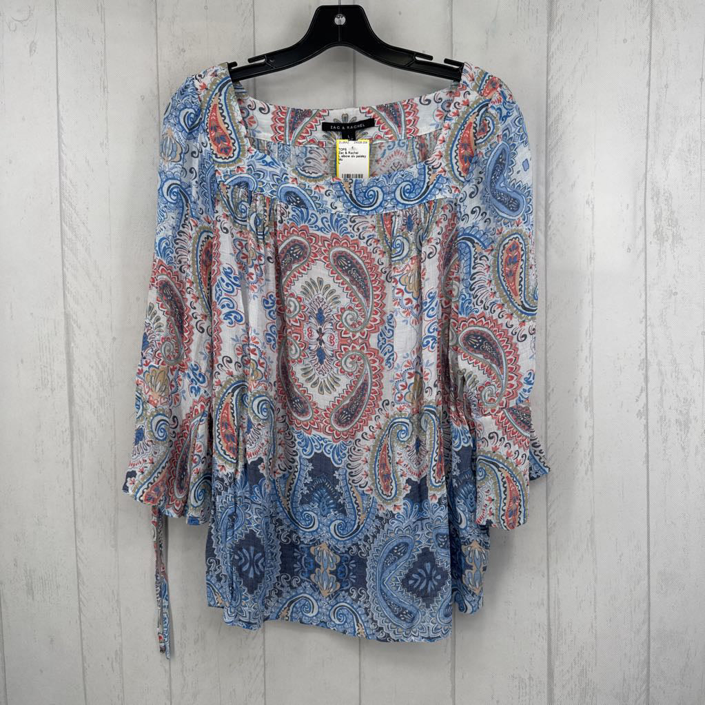 L elbow slv paisley square neck top