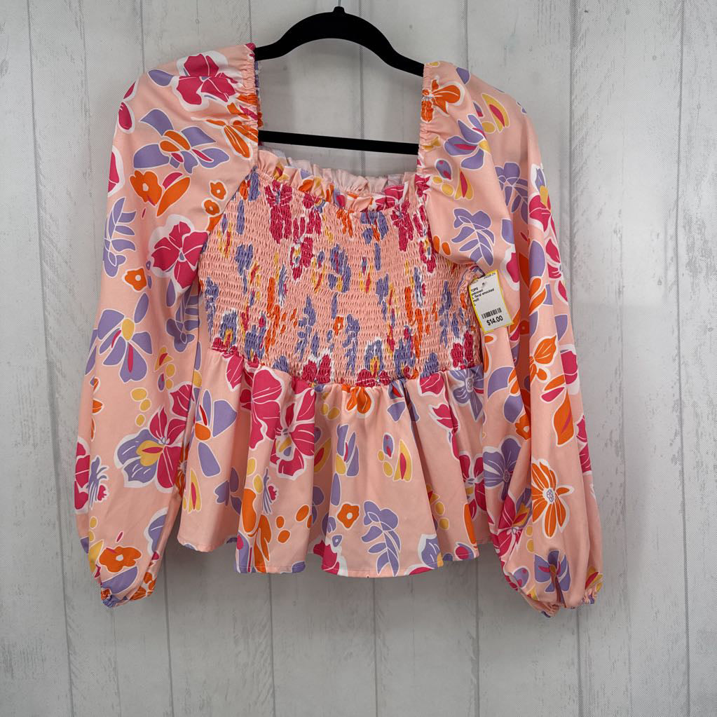 L floral smocked peplum top