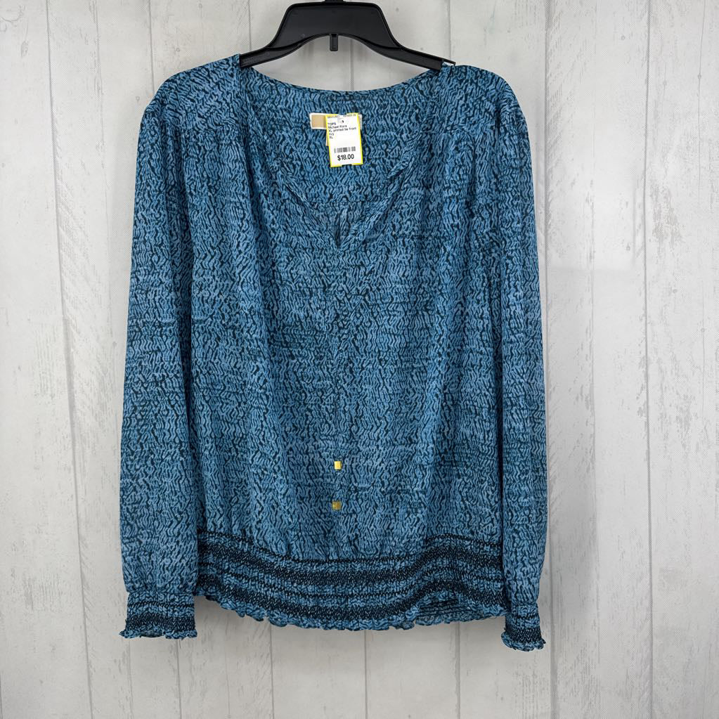 XL printed tie front l/s top