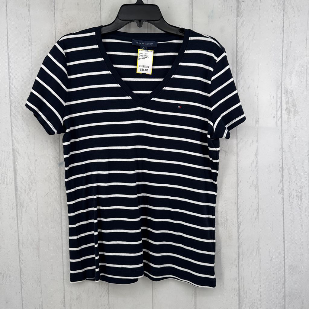 XL s/s stripe v-neck top